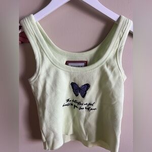 CHNGE Light Green cropped Tank Top with embroidered Purple Butterfly